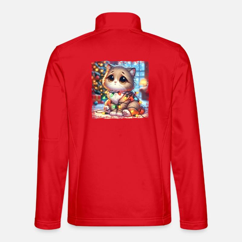 Cute Christmas Cat Clumsy Tangled - Unisex Softshell Jacket - red