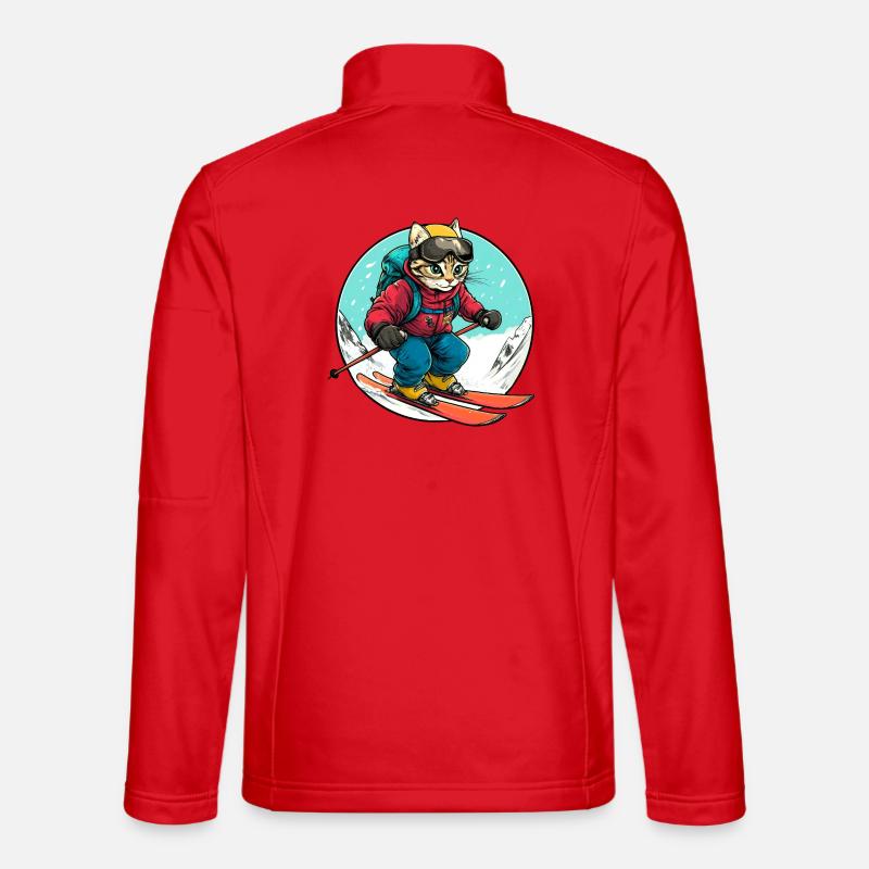 Katzen Ski / Skifahrer Katze - Unisex Softshelljacke - Rot