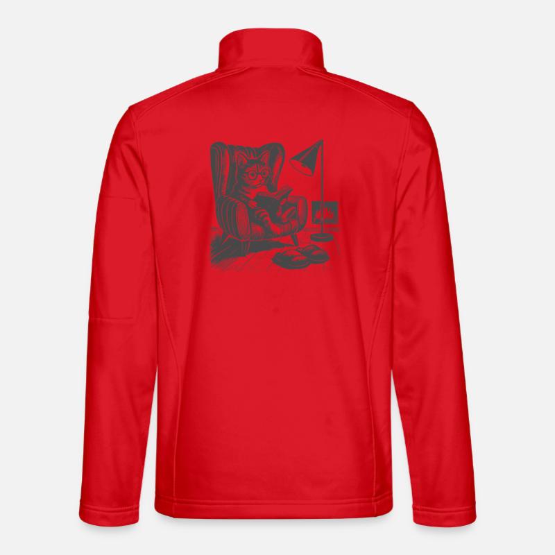 Cat in living room reading - Unisex Softshell Jacket - red