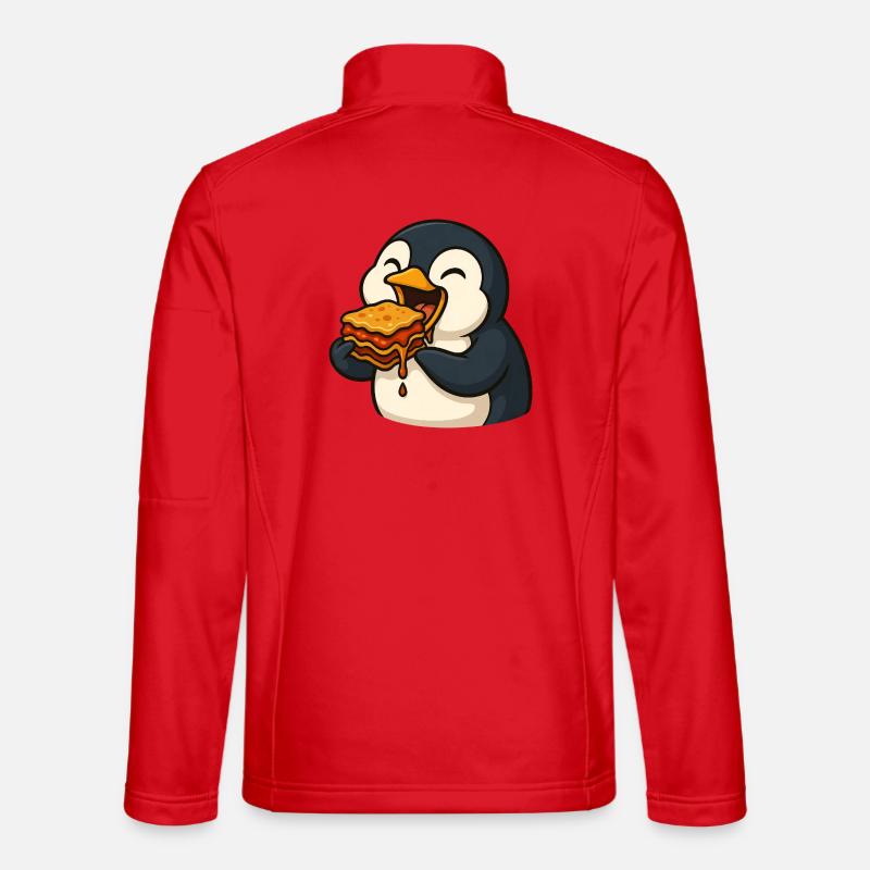 Cute Penguin Lasagna Food Delight - Unisex Softshell Jacket - red