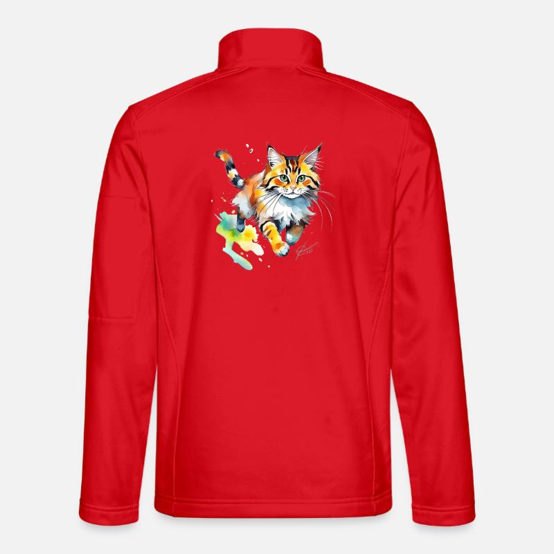 Chat aquarelle en look éclaboussure - Veste en tissu softshell Unisexe - rouge