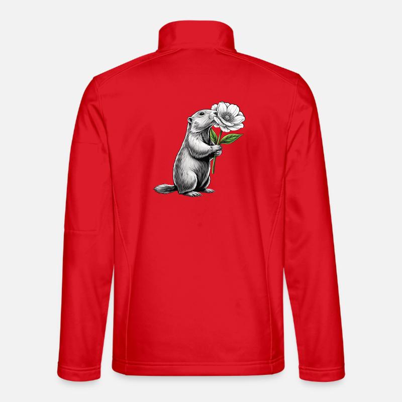 Murmeltier mit Blume - Unisex Softshelljacke - Rot