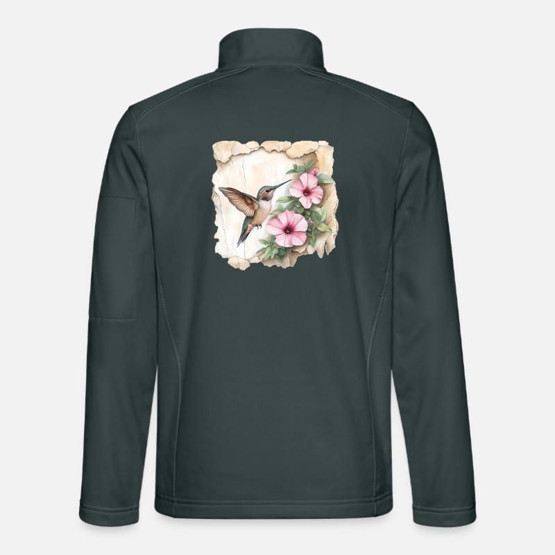 Kolibri mit Blüten Unisex Softshelljacke