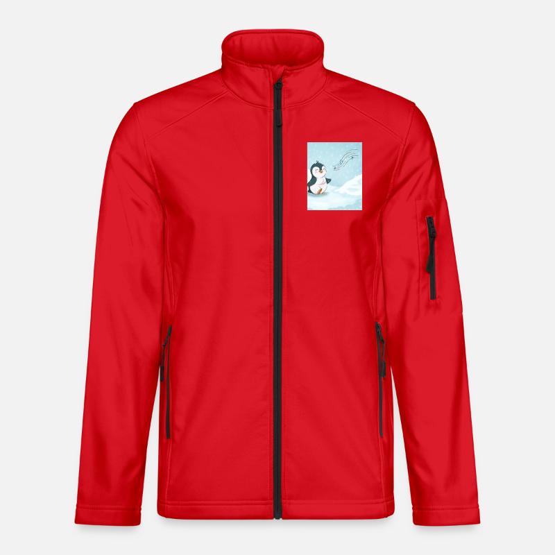 Cute penguin singing in the snow - Unisex Softshell Jacket - red