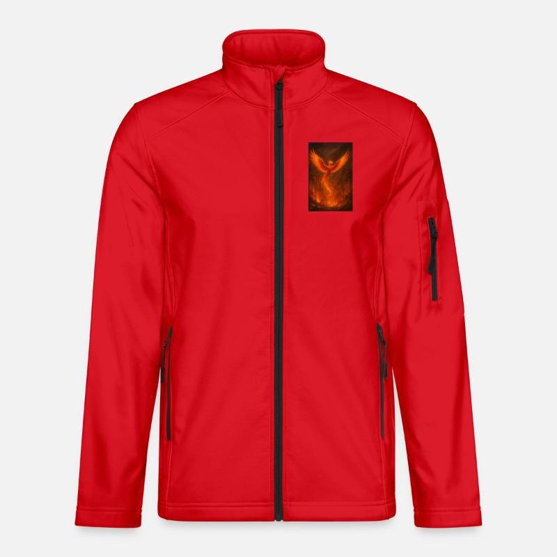 Flammender Phönix im Wald Unisex Softshelljacke
