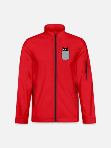 Schwarzes Kätzchen in Brusttasche - Unisex Softshelljacke - Rot