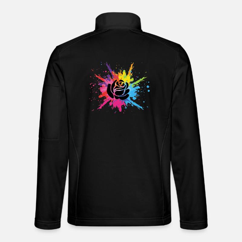 Fleur noire et explosion multicolore Veste en tissu softshell Unisexe