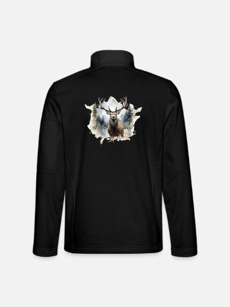 Watercolor deer in the forest - Unisex Softshell Jacket - black - Back