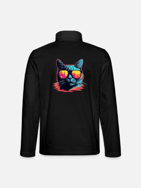 90s Cat Retrowave - Unisex Softshell Jacket - black
