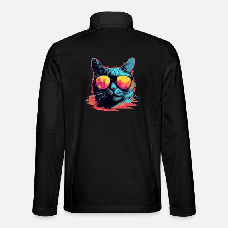 90s Cat Retrowave - Unisex Softshell Jacket - black