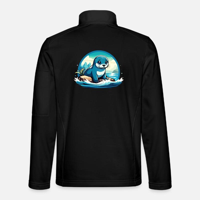 Robbe auf Felsen - Unisex Softshelljacke - Schwarz