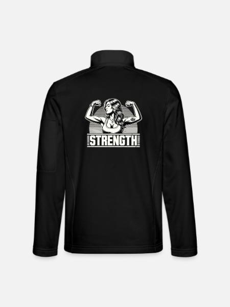 Strength strong woman tenses muscles gift - Unisex Softshell Jacket - black - Back