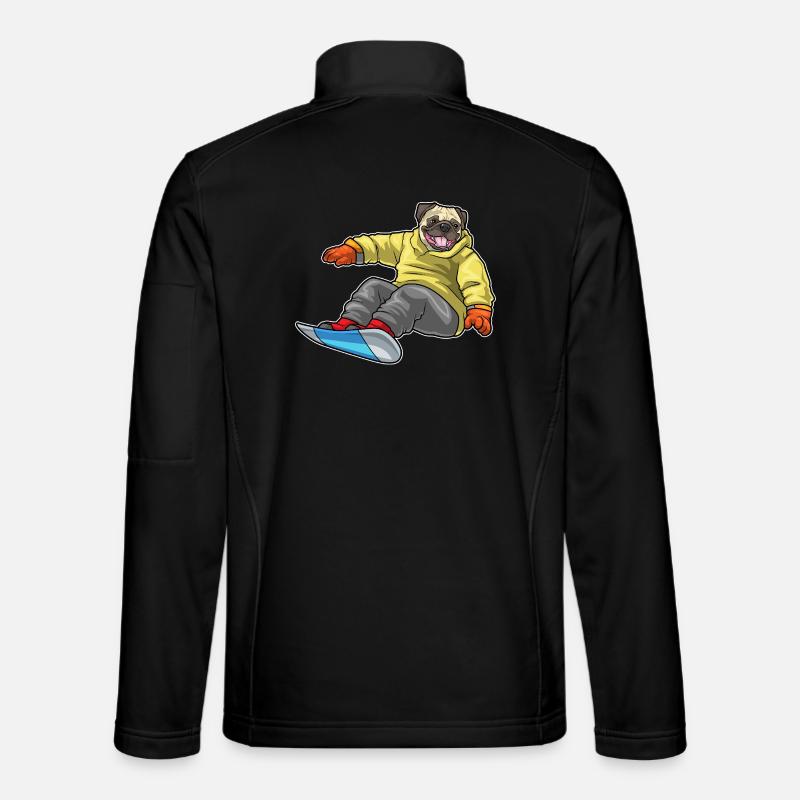 Pug Snowboarder Snowboard - Unisex Softshell Jacket - black