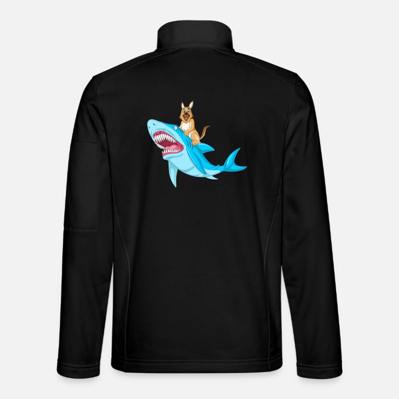 German Shepherd Shark Ride - Unisex Softshell Jacket - black