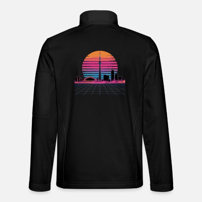 Coucher de soleil rétro Néon Skyline Veste en tissu softshell Unisexe