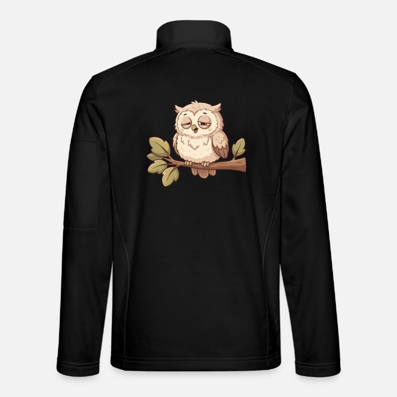 Sleeping owl on a branch - Unisex Softshell Jacket - black