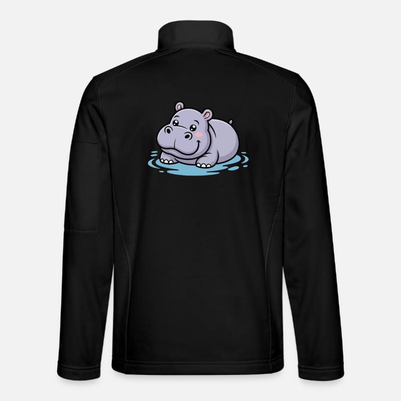 Hippopotame mignon dans une flaque d’eau Veste en tissu softshell Unisexe