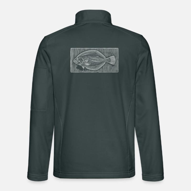 Gravure sur bois ancienne représentant un poisson plat – Pêcheur côtier Veste en tissu softshell Unisexe