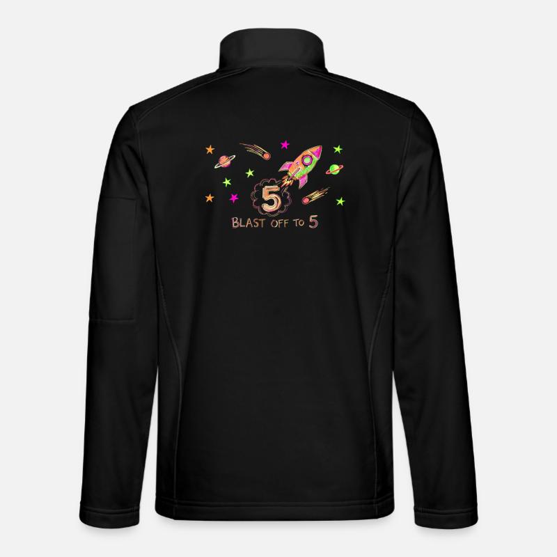 Blast Off To 5 Rocket Drawing - Unisex Softshell Jacket - black