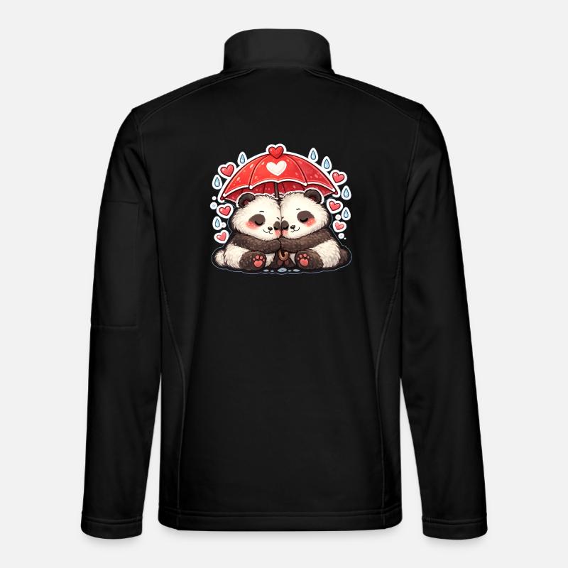 Panda couple under red umbrella - Unisex Softshell Jacket - black