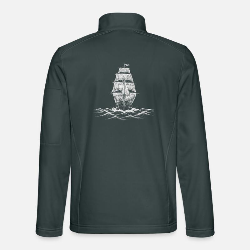 White Sailing Ship Drawing Art Print Unisex Softshell Jacket