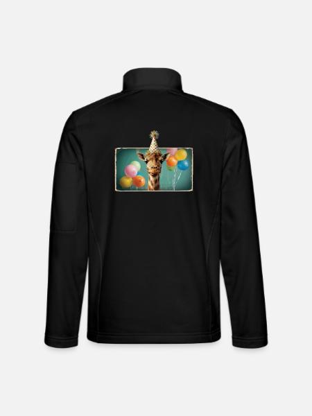 Giraffe Animals Zoo Party Jungle Zoo Birthday - Unisex Softshell Jacket - black - Back
