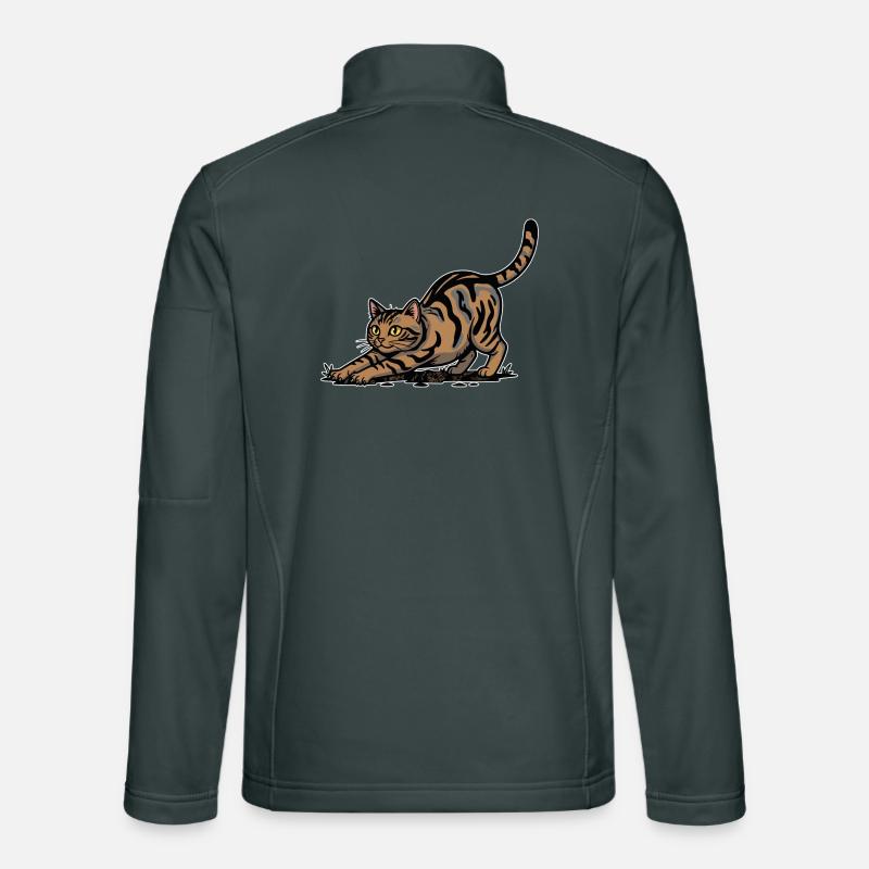 Braune getigerte Katze dehnt sich dynamisches Porträt Unisex Softshelljacke