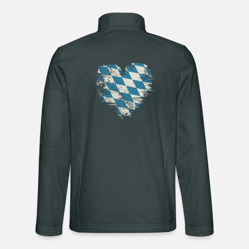 Retro Bavaria Heart with Blue White Diamond Pattern Unisex Softshell Jacket
