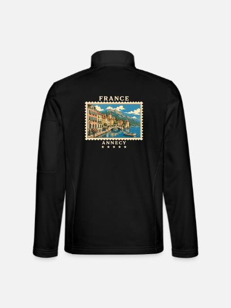 Frankreich Annecy Vintage Reisemarke - Unisex Softshelljacke - Schwarz - Hinten