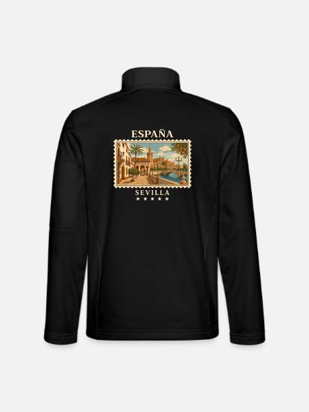 Spanien Sevilla Vintage Reisemarke - Unisex Softshelljacke - Schwarz - Hinten