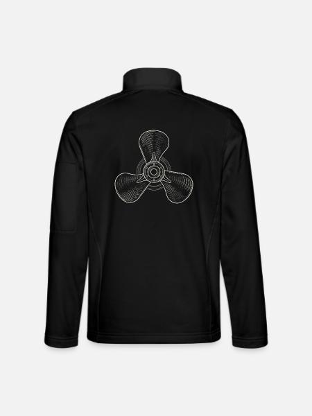Vintage Three-Blade Propeller Illustration - Unisex Softshell Jacket - black - Back