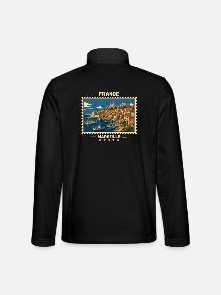France Marseille Vintage Travel Brand - Unisex Softshell Jacket - black - Back