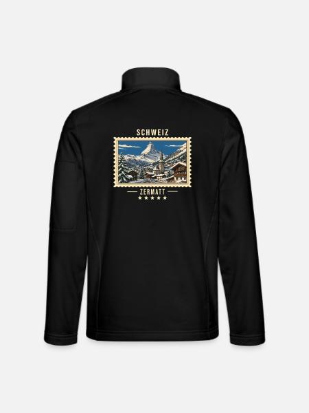 Schweiz Zermatt Winter Vintage Reisemarke - Unisex Softshelljacke - Schwarz