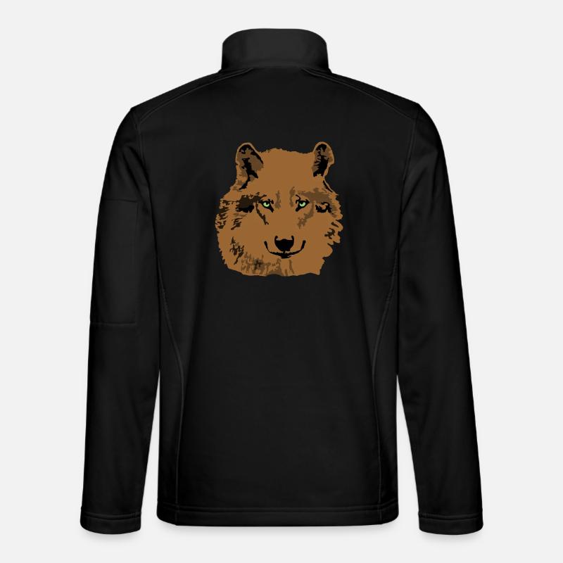 Wolf brown green eyes - Unisex Softshell Jacket - black