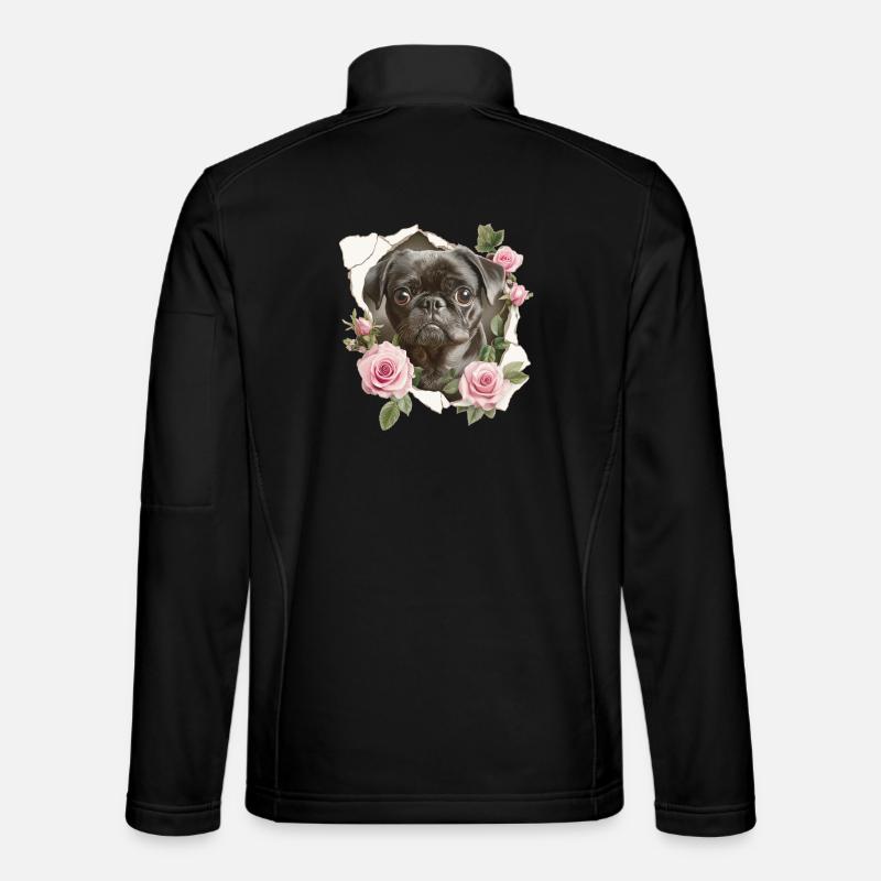 Mops Blumen Vintage Unisex Softshelljacke
