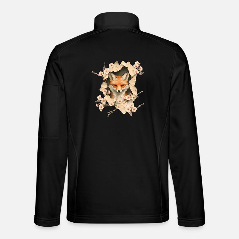Fuchs mit Kirschblüten - Unisex Softshelljacke - Schwarz