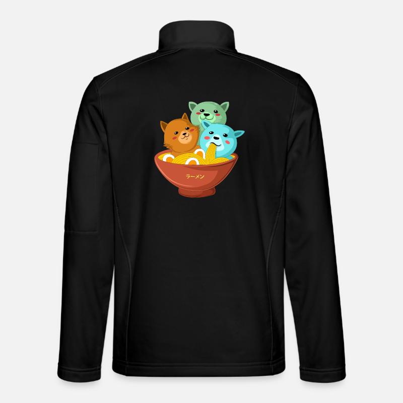 Kawaii Three Cats Ramen Shirt - Unisex Softshell Jacket - black