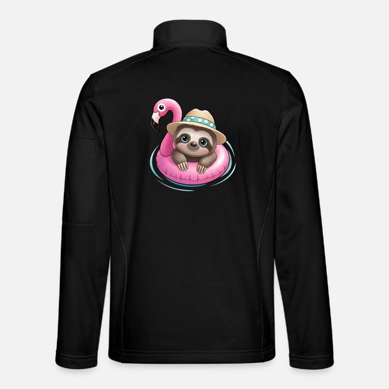 Kawaii Faultier im Flamingo🦩 - Unisex Softshelljacke - Schwarz