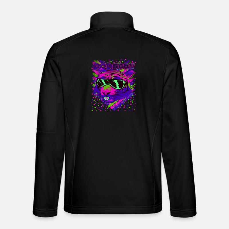 Pop Star Neon Cats Illustration - Unisex Softshell Jacket - black
