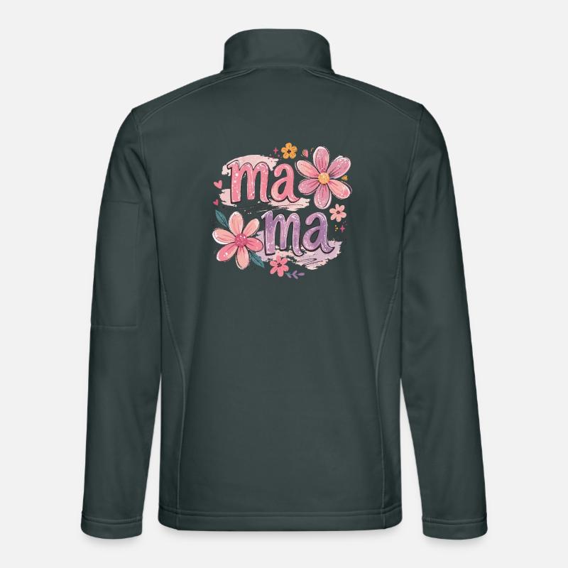 MAMA Large Flowers and Pink Bow | Retro Style Unisex Softshell Jacket