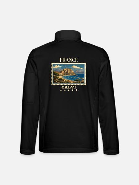 Frankreich Calvi Vintage Reisemarke - Unisex Softshelljacke - Schwarz - Hinten