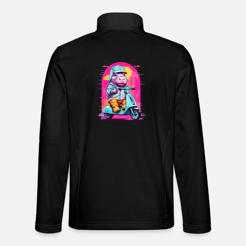 Nilpferd auf Roller - Unisex Softshelljacke - Schwarz