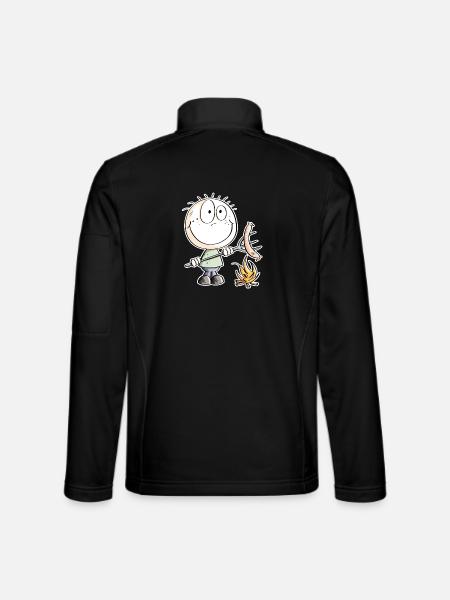 Funny sausage grilling stick figure - Unisex Softshell Jacket - black - Back