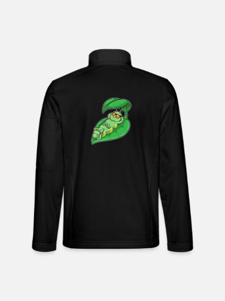Caterpillar with leaf as parasol - Unisex Softshell Jacket - black