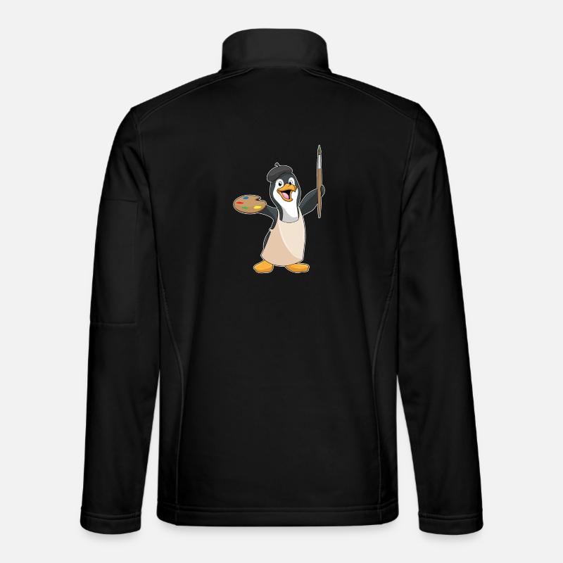 Penguin Painter Brush Painting - Unisex Softshell Jacket - black