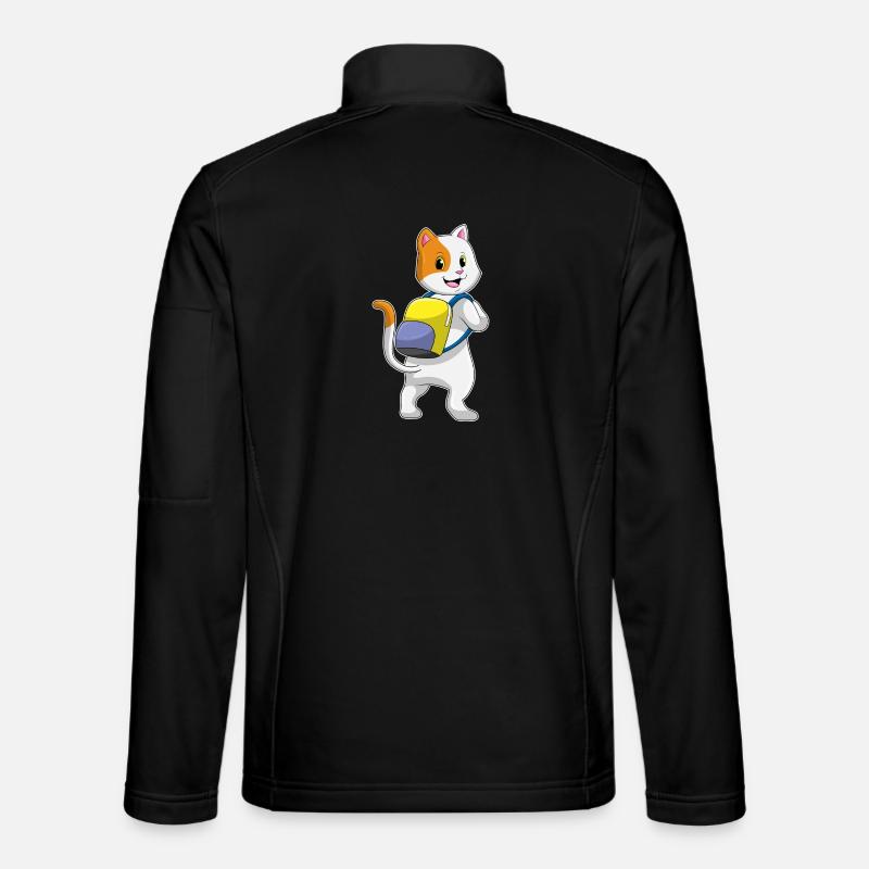 Katze als Wanderer mit Rucksack - Unisex Softshelljacke - Schwarz