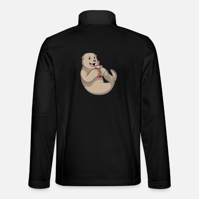 Seehund mit Becher mit Strohhalm - Unisex Softshelljacke - Schwarz