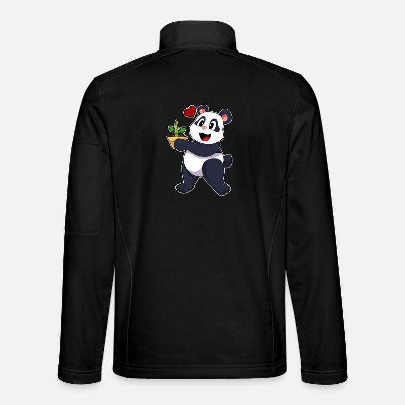 Panda mit Bambus Blume - Unisex Softshelljacke - Schwarz