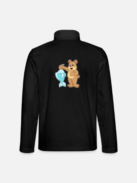 Bear Angler Fish Fishing - Unisex Softshell Jacket - black
