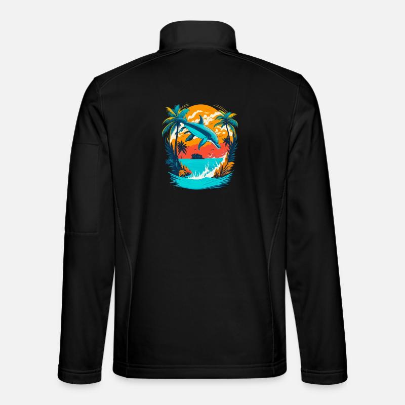 Dauphin avec coucher de soleil tropical Veste en tissu softshell Unisexe